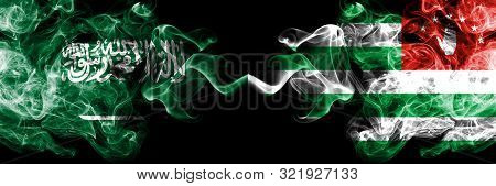 Saudi Arabia Kingdom Vs Abkhazia, Abkhazian Smoky Mystic Flags Placed Side By Side. Thick Colored Si