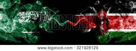 Saudi Arabia Kingdom Vs Kenya, Kenyan Smoky Mystic Flags Placed Side By Side. Thick Colored Silky Sm