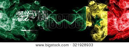 Saudi Arabia Kingdom Vs Senegal, Senegalese Smoky Mystic Flags Placed Side By Side. Thick Colored Si