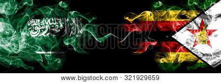 Saudi Arabia Kingdom Vs Zimbabwe, Zimbabwean Smoky Mystic Flags Placed Side By Side. Thick Colored S