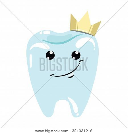 A Healthy Tooth With A Crown. Hygiene Of The Oral Cavity. Vector Illustration For Dental Clinic. A C