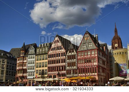 Frankfurt Am Main, Germany, August 2019. The Römerberg Is The Historic Square With Fascinating Histo