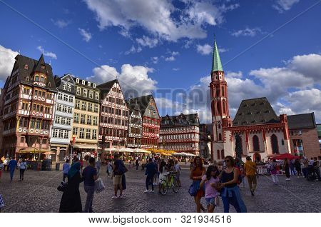 Frankfurt Am Main, Germany, August 2019. The Römerberg