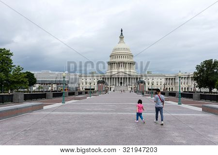 Washington Dc, Usa - June 9, 2019:  Facade Of The Us Capitol Building In Washington Dc On A Rainy Da