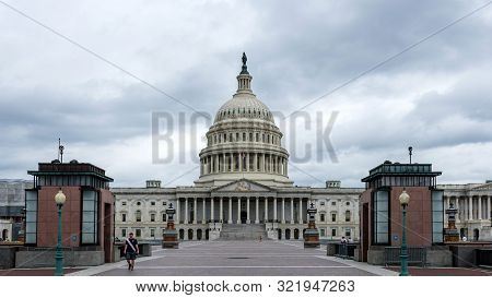 Washington Dc, Usa - June 9, 2019:  Facade Of The Us Capitol Building In Washington Dc On A Rainy Da