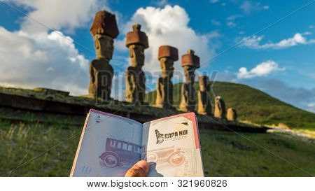 Passport, Thumb, Rapa Nui Stamp And Ahu Nau Nau
