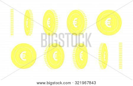 European Union Euro Rotating Coins Set, Animation Ready. Yellow Eur Gold Coins Rotation. Europe Meta