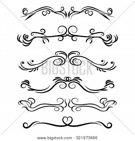 Hand Drawn Decorative Swirls Dividers And Borders Vector Set.