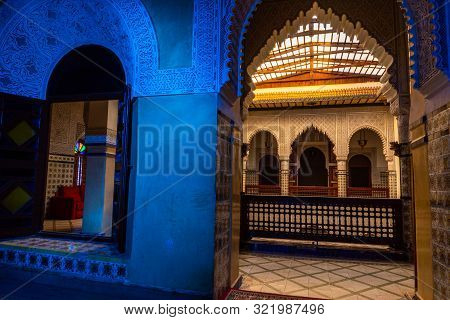 Marrakesh, Morocco - Jan 2019: Moroccan Architecture Traditional Arabian Design - Rich Riyad Arch Mo