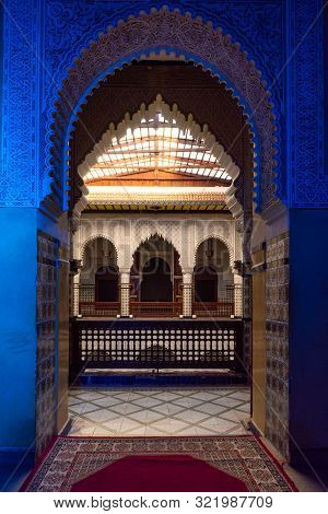 Marrakesh, Morocco - Jan 2019: Moroccan Architecture Traditional Arabian Design - Rich Riyad Arch Mo
