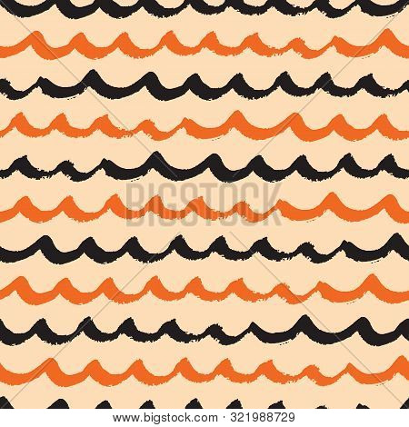 Seamless Halloween Pattern Im Orange Black Waves Vector Backgroud
