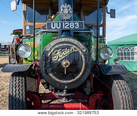 Blandford Forum.dorset.united Kingdom.august 24th 2019.a Foden Vintage Steam Powered Lorry Is On Dis