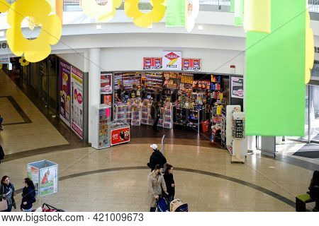 Kehl, France - Apr 20, 2017: Aerial View Of Tabak Tobacco Press Kiosk In City Center Mall Of Kehl Pe