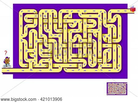 Logic Puzzle Game With Labyrinth For Children And Adults. Help The Little Bear Find The Way Till The
