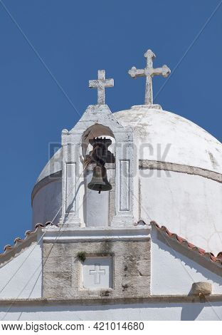 Two Crosses Of A Little Chapel In Crete Greece