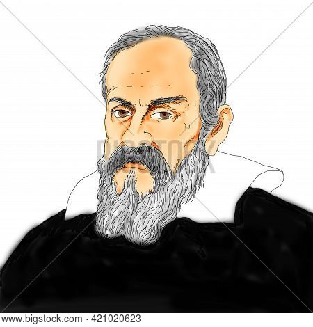 Realistic Illustration Of The Italian Astronomer Galileo Galilei