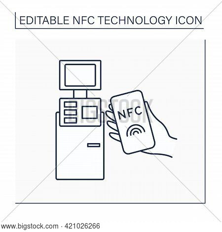 Nfc Line Icon. Safety Payment System On Mobile Phone. Paying Bills. Bank Terminal. Near Field Commun