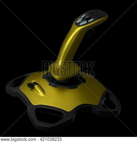 Realistic Joystick For Flight Simulator Isolated On Black Background. 3d Rendering Of Streaming Gear