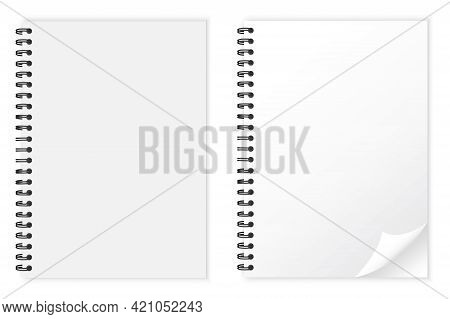 Realistic White Notepad. White Notebook Mockup Isolated. Business Concept. Stock Image. Vector Illus