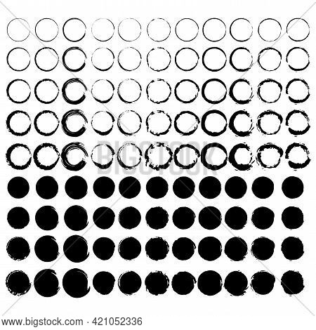 Watercolor Set With Brush Circles. Stamp Texture. White Background. Grunge Design Elements. Vector I