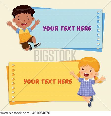 Collection Of Sticky Note For Various Purposes. Funny Cartoon Character. Vector Illustration