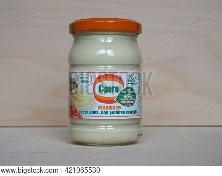 Bologna, Italy - Circa May 2021: Jar Of Olio Cuore Vegan Mayonnaise