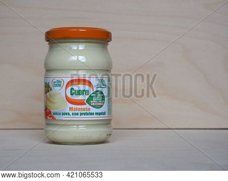 Bologna, Italy - Circa May 2021: Jar Of Olio Cuore Vegan Mayonnaise