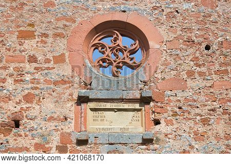 Bad Dürkheim, Germany - May 2021: Round Gothic Style Ornate Window Of Limburg Abbey In Palatinate Fo