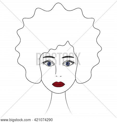 Ladys Face. African American Woman. Sketch. Head Of A Girl With Blue Eyes. Vector Illustration. Lush
