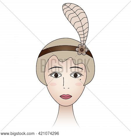 The Face Of A Lady From The 1920s. Woman Portrait In Retro Style. A Blonde Girl With Brown Eyes, A M