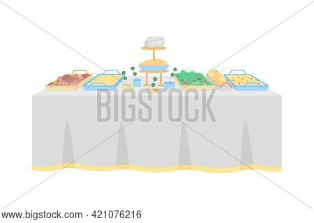 Buffet Table For Wedding Reception Flat Color Vector Object. Hotel Restaurant. Multiple Hot, Cold Di
