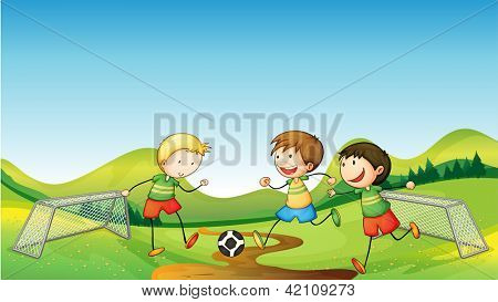 Illustration of kids playing soccer