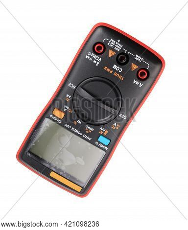 Black Digital Multimeter Isolated On White Background At Dry Day
