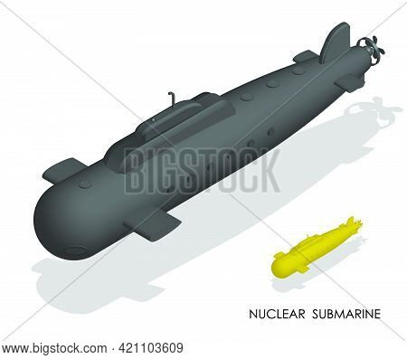 Isometric Military Combat Submarine. Nuclear Navy. Realistic 3d Vector