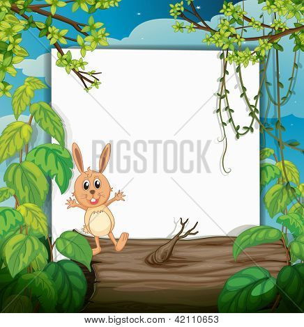 Illustration of a rabbit on a trunk
