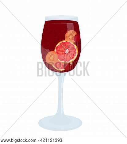 Glass Of Sangria Vector Stock Illustration. Spanish Summer Drink Made Of Fruit And Wine. Wine Glass 