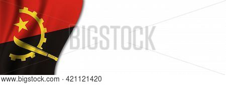 Angola Flag On White Background. White Background With Place For Text Near The Flag Of Angola.