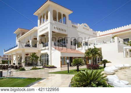 Africa, Egypt, May, 2021 - Modern Building Of The New Hotel Of Sunrise Montemare Resort Grand Select