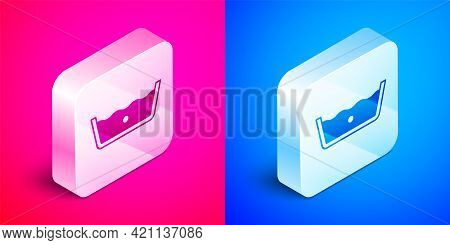 Isometric Washing Under 30 Degrees Celsius Icon Isolated On Pink And Blue Background. Temperature Wa