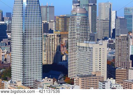 Tokyo Skyline. Tokyo City In Japan - Cityscape View With Minato And Atago Districts.