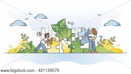 Environmental Solution As Ecological Friendly Alternative Usage Outline Concept. Jigsaw Puzzle With 