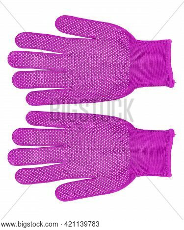 Pair Of Pink Fabric Work Gloves To Protect Hands On Fucking Isolated