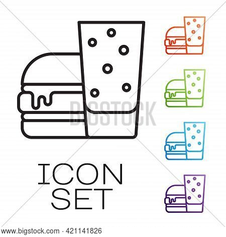 Black Line Burger Icon Isolated On White Background. Hamburger Icon. Cheeseburger Sandwich Sign. Fas