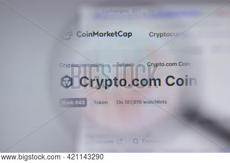 New York, Usa - 1 May 2021: Crypto.com Cryptocurrency Logo Close-up On Website Page, Illustrative Ed