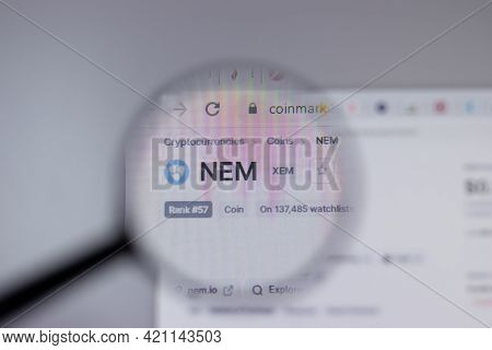 New York, Usa - 1 May 2021: Nem Xem Cryptocurrency Logo Close-up On Website Page, Illustrative Edito