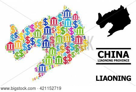Colored Bank And Commerce Mosaic And Solid Map Of Liaoning Province. Map Of Liaoning Province Vector