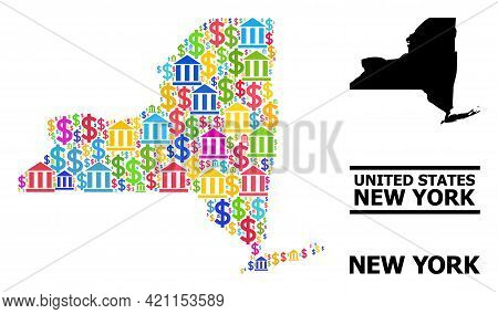 Bright Colored Financial And Money Mosaic And Solid Map Of New York State. Map Of New York State Vec