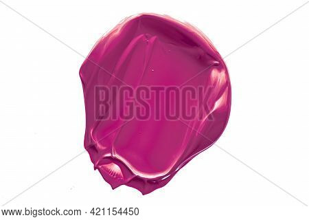 Purple Beauty Cosmetic Texture Isolated On White Background, Smudged Makeup Emulsion Cream Smear Or 