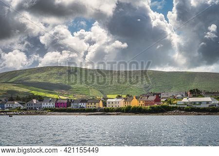 Colourful Houses In Portmagee Village, View From The Sea, Located At The Edge Of Atlantic Ocean, Rin
