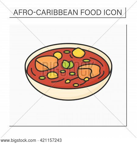 Afro-caribbean Food Color Icon. Efo Egusi Assorted Meat. Mixed Green Leaves And Meats. Local Food Co